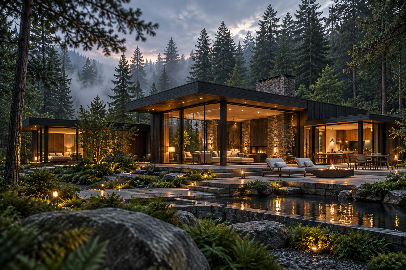 Cedar House surrounded by pine forest